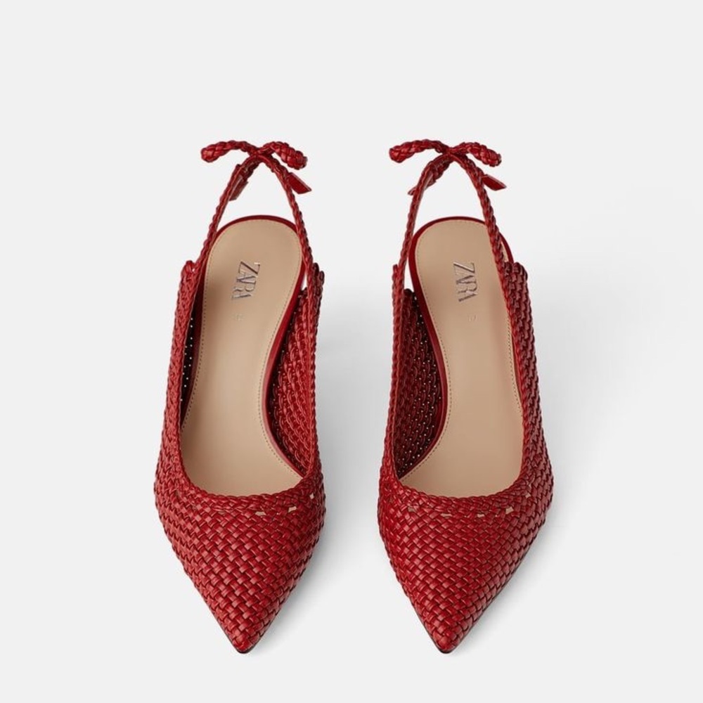 Zara Crimson Braided Slingback Heels
